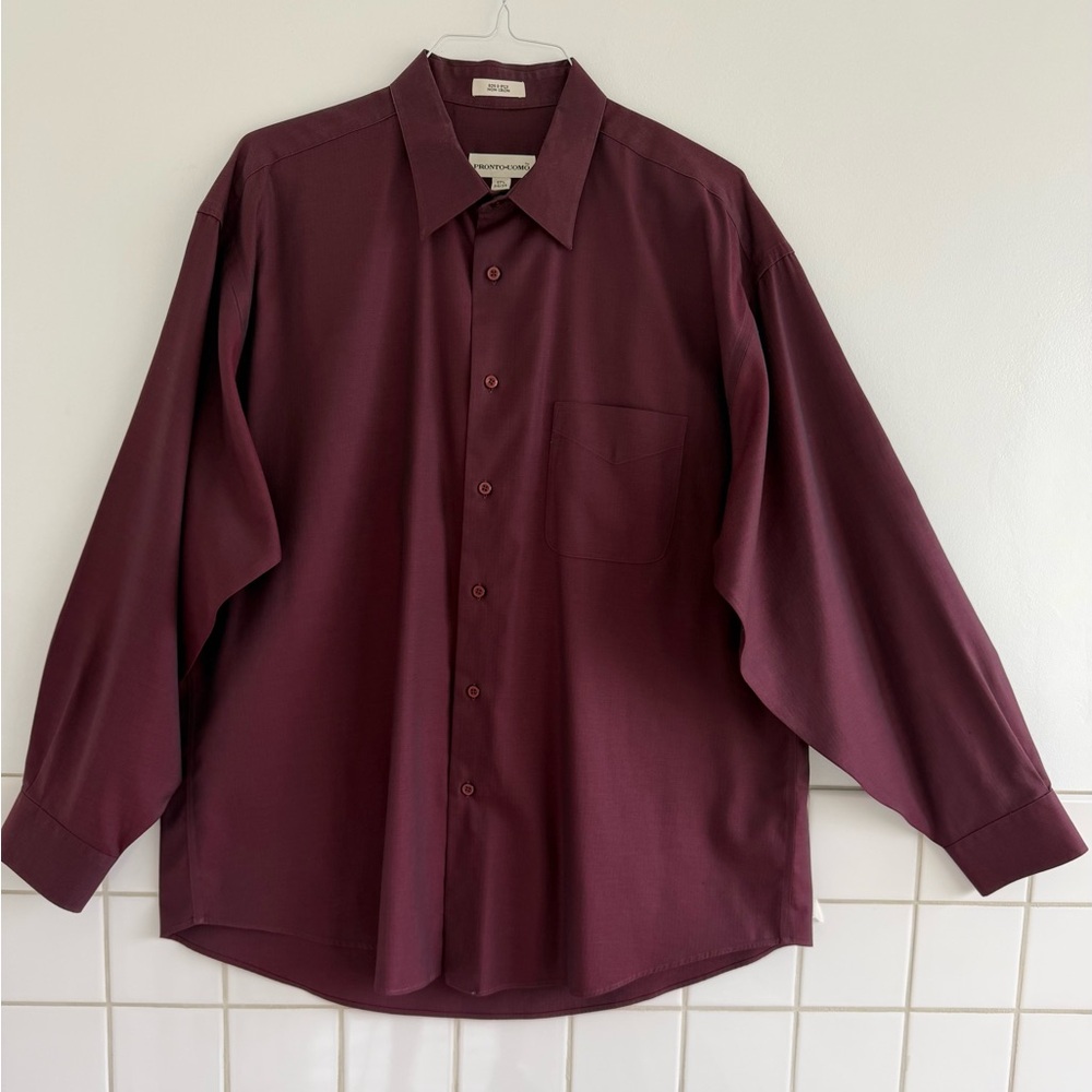 Pronto Uomo Men's Burgundy Long-Sleeve Button-Up Dress Shirt Sz: 17(34/35)